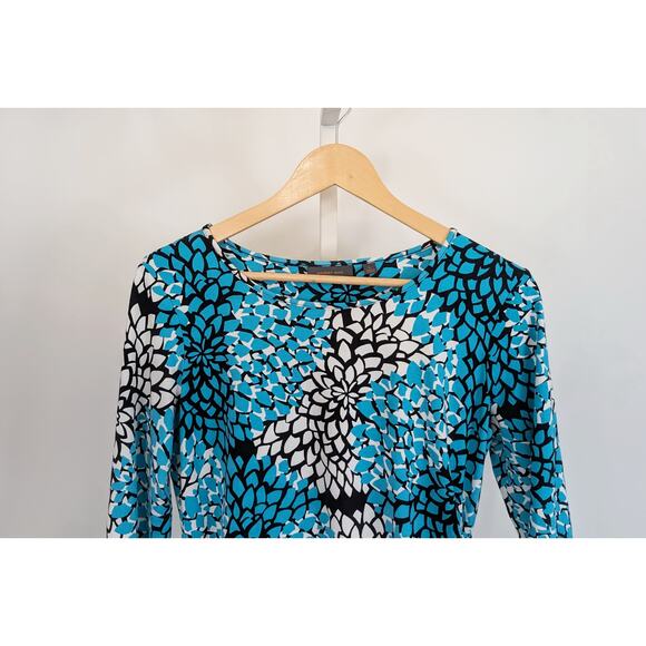 Amber Sun Top Turquoise Black White Floral Print Side Tie Top Misses Size L - Picture 2 of 7
